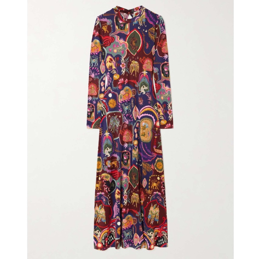 FARM Rio Rio Multicolor Artsy Surreal Land Long Sleeve Maxi Dress Size XL NWT - Picture 3 of 16